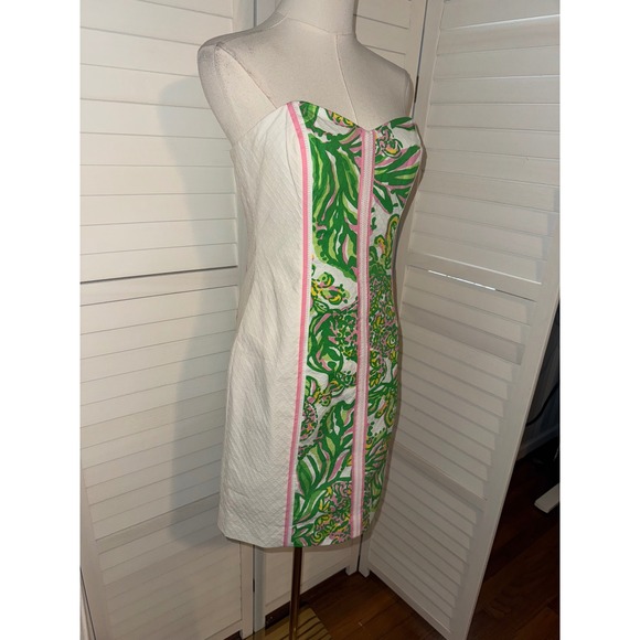 Lilly Pulitzer Angela Dress Resort White Seeing Pink Elephants Strapless Size 6 - Picture 3 of 8